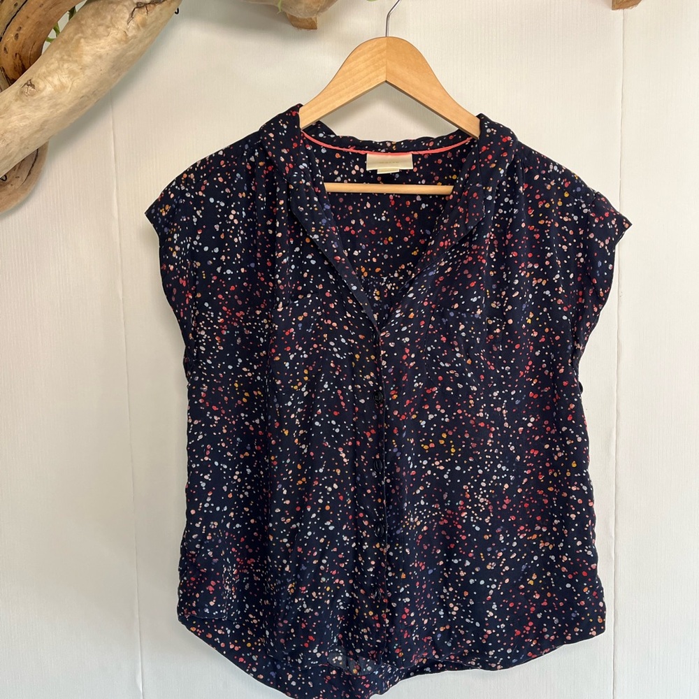 Anthropologie Maeve Navy Speckled Blouse